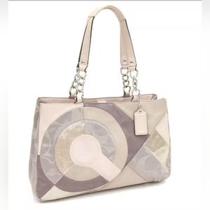 Coach Signature Tote Bag F20013 Pink Beige Gray Brown Patchwork COACH